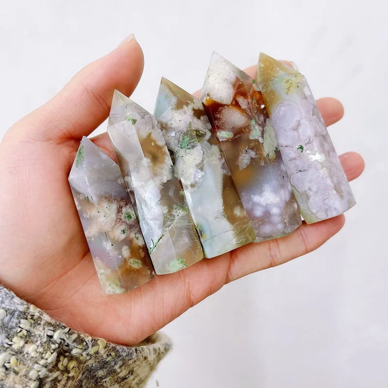 Natural Cherry Blossom Agate Tower Polished Flower Agate Crystal Point for Gift