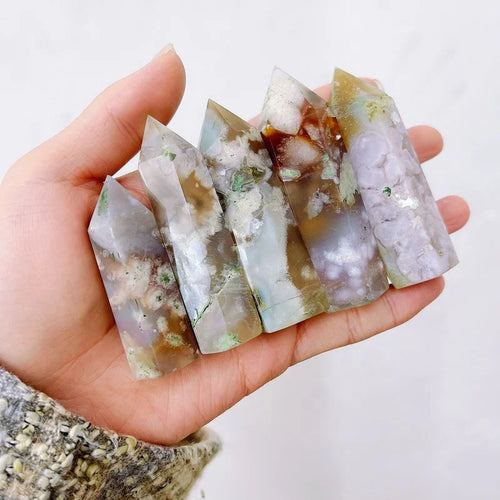 Natural Cherry Blossom Agate Tower Polished Flower Agate Crystal Point for Gift