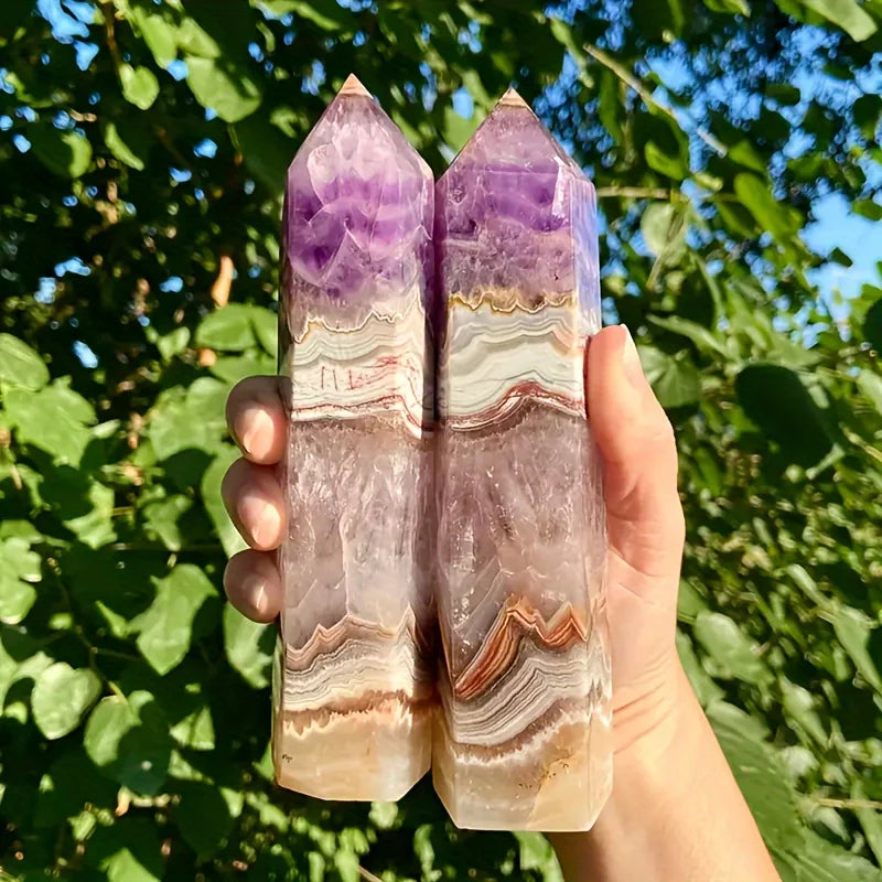 Natural Crystal Amethyst Agate Tower Quartz Obelisk Stone Unique for Teacher's Day