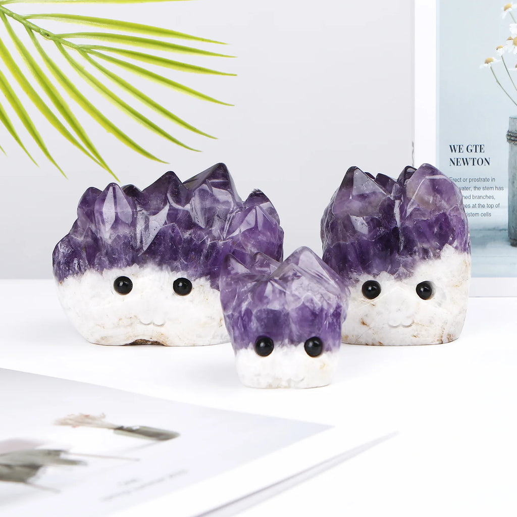 Natural Crystal Amethyst Cluster Hedgehog