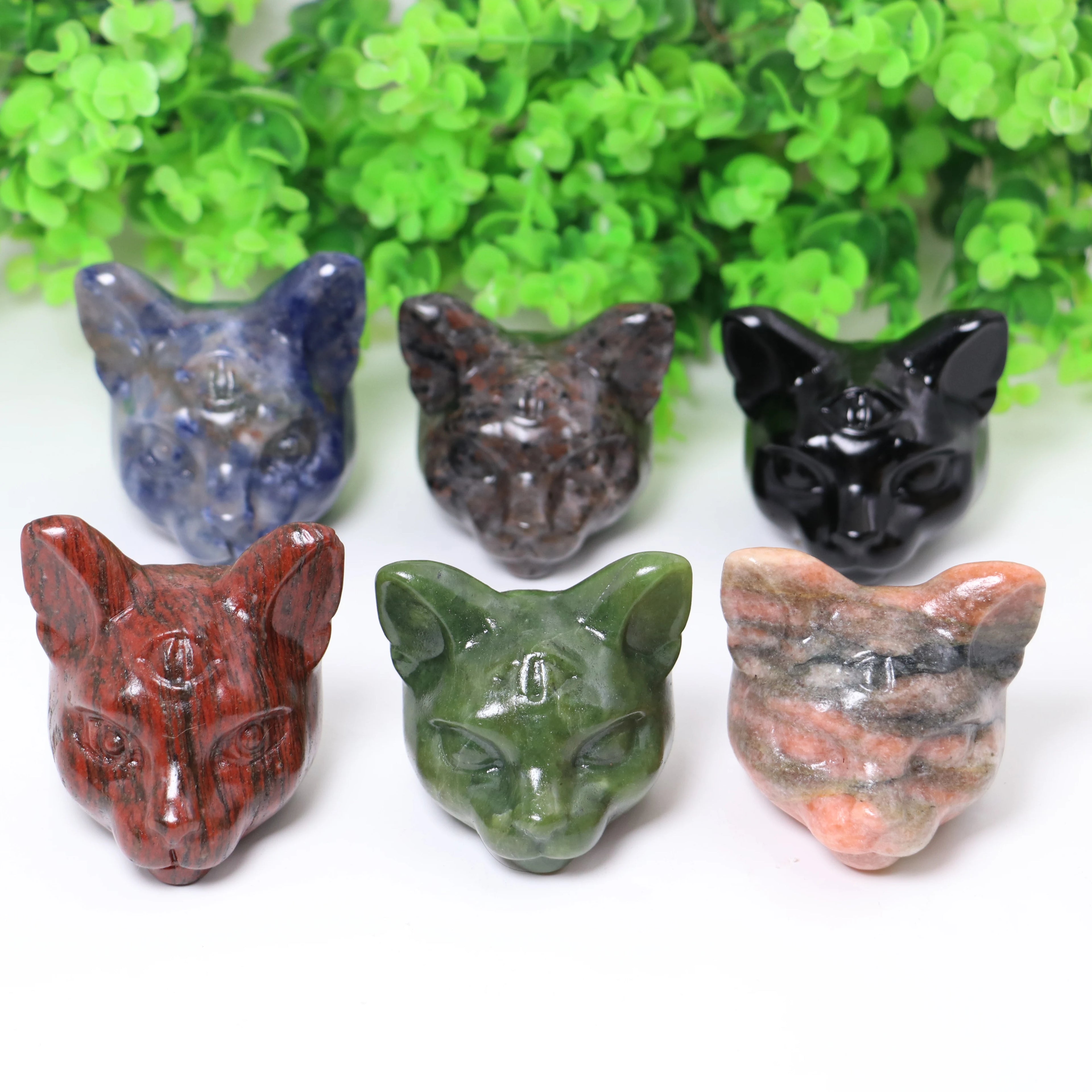 Natural Crystal Carvings Crystal Cat Head Jade Carvings Obsidian Cat for Valentine's Day Thanksgiving Day