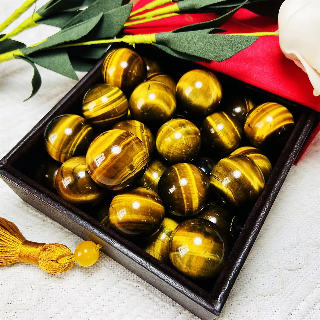 Natural Crystal Gemstone Ball Yellow Tiger Eye Small Sphere for Home Decoration