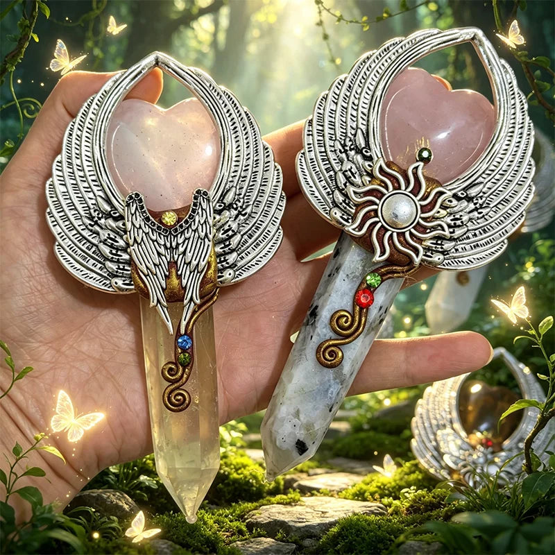 Natural Crystal Magic Angel Wing Wand Tower Point Wedding Crystal Crafts for Decor - Standard