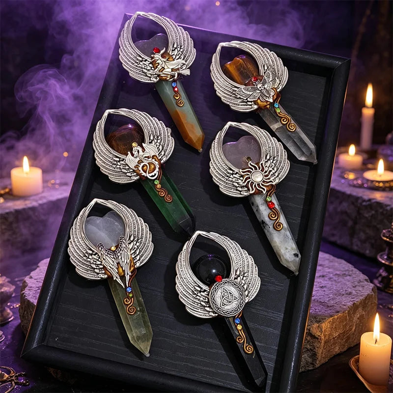 Natural Crystal Magic Angel Wing Wand Tower Point Wedding Crystal Crafts for Decor