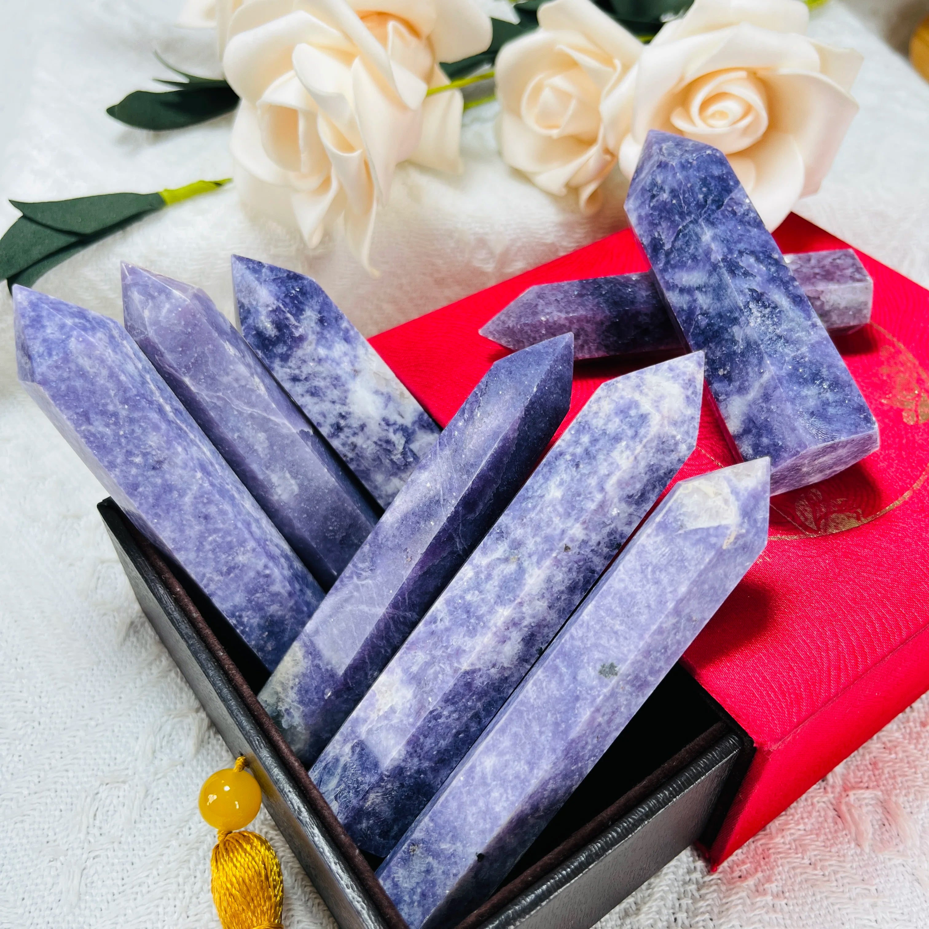 Natural Crystal Point Lepidolite Crystal Tower and Decoration