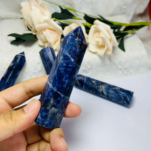 Natural Crystal Stone Obelisk Blue Vein Stone Blue Sodalite Tower Point