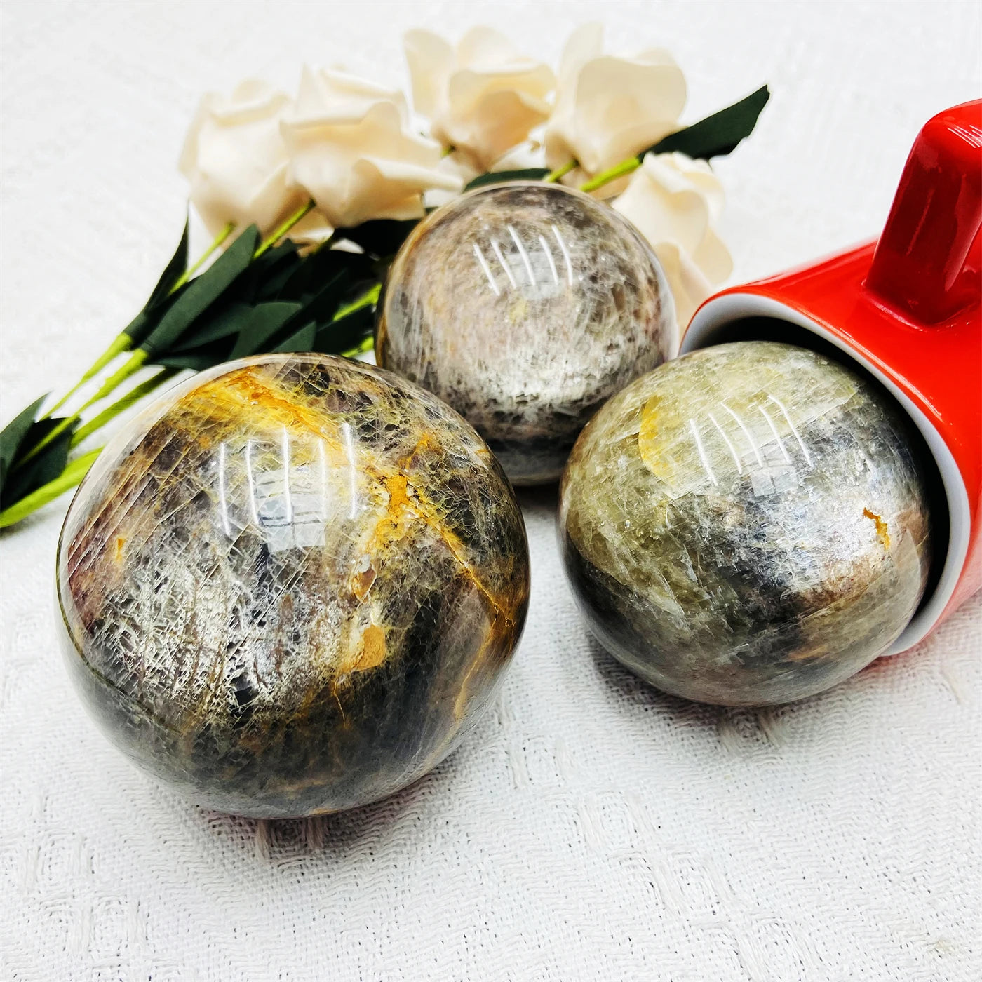 Natural Flashy Black Moonstone Ball Crystal Sphere for Home Decor Gift