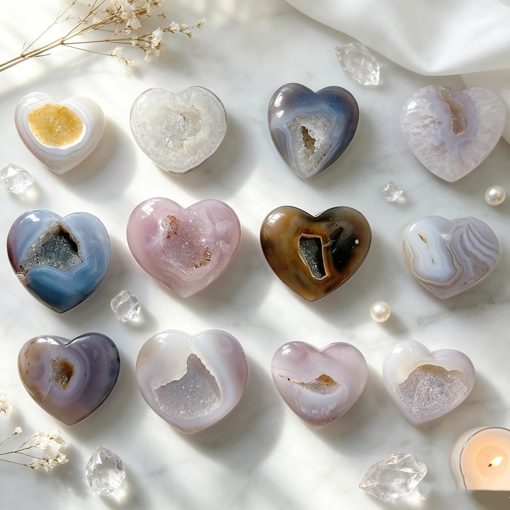 Natural Geode Palm Stone Druzy Agate Crystal Heart for Decoration Gift