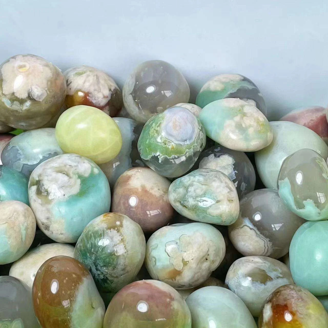 Natural Green Flower Agate Tumbled Stones for Crystal Craft & Gift Supplies
