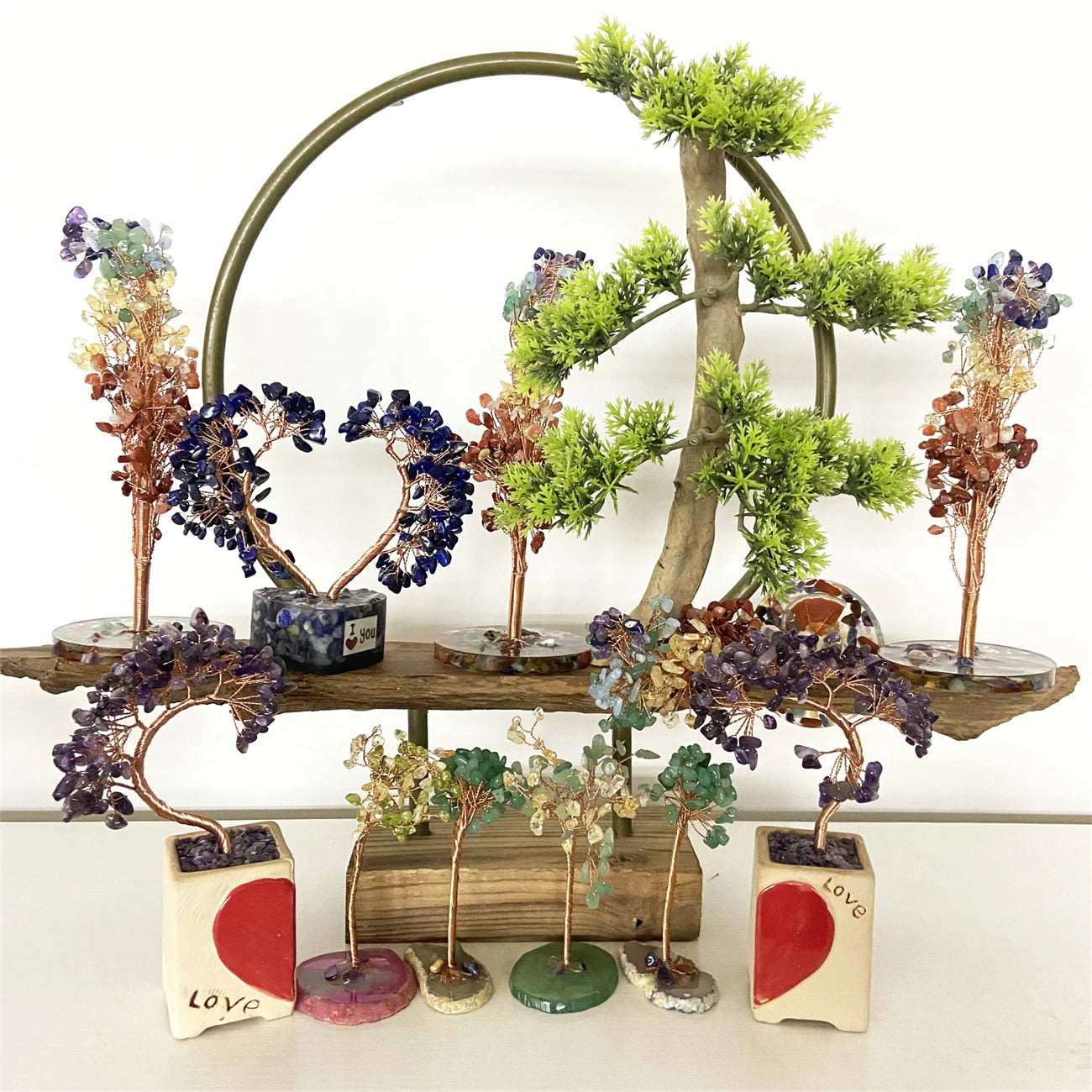 Natural Hand Made Crystal Heart Tree Crystal Chip Tree for Decoration