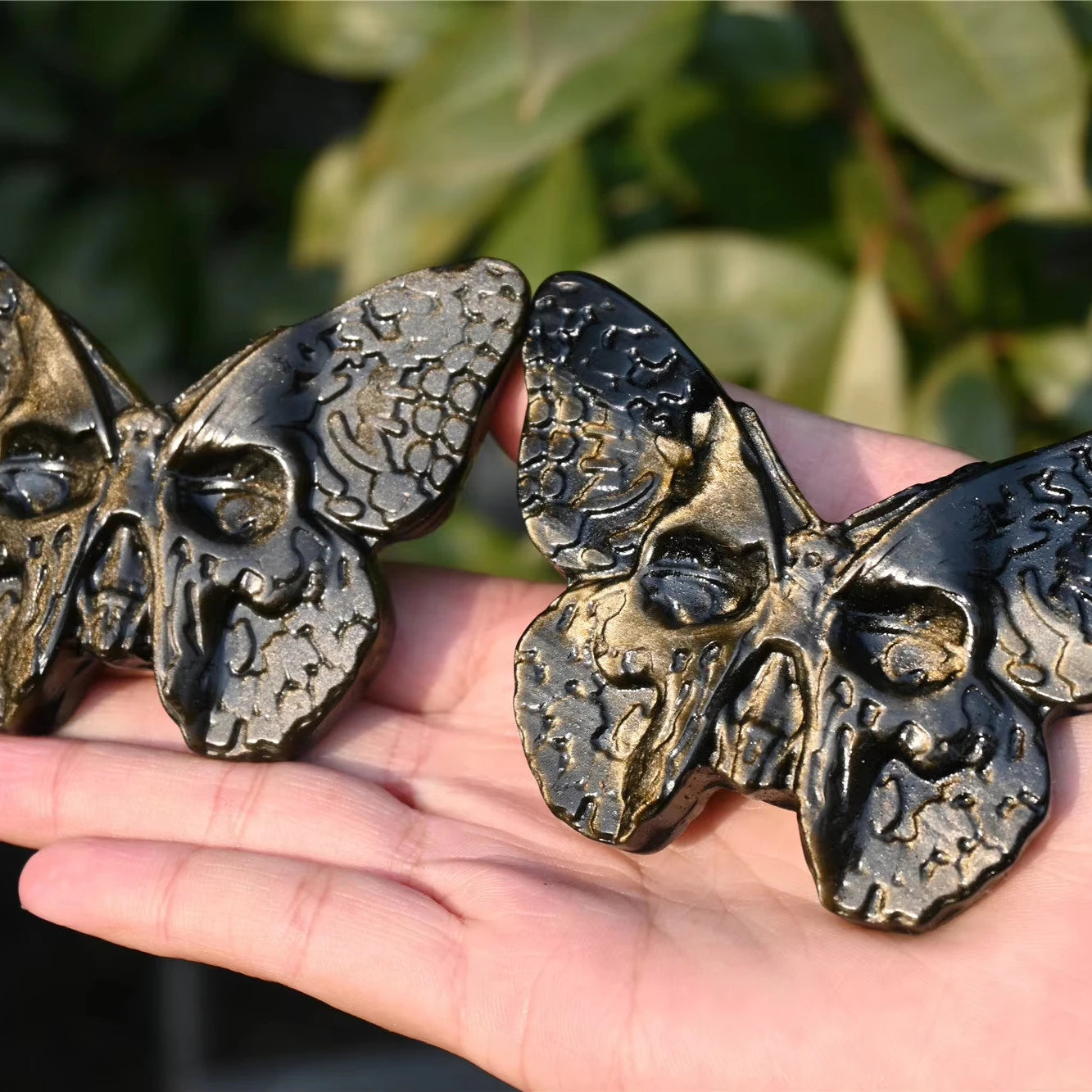 Natural Flat Obsidian Butterfly and Demon Head Carving for Decoration and Gift Crystal Decor