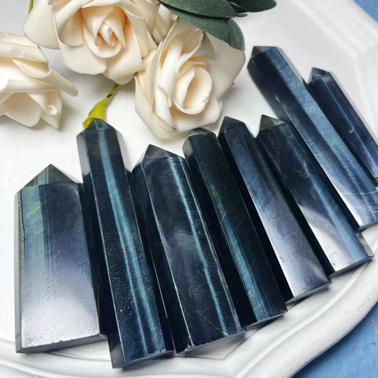Natural High Flash Blue Tiger Eye Tower Crystal Gemstone Point for Gift