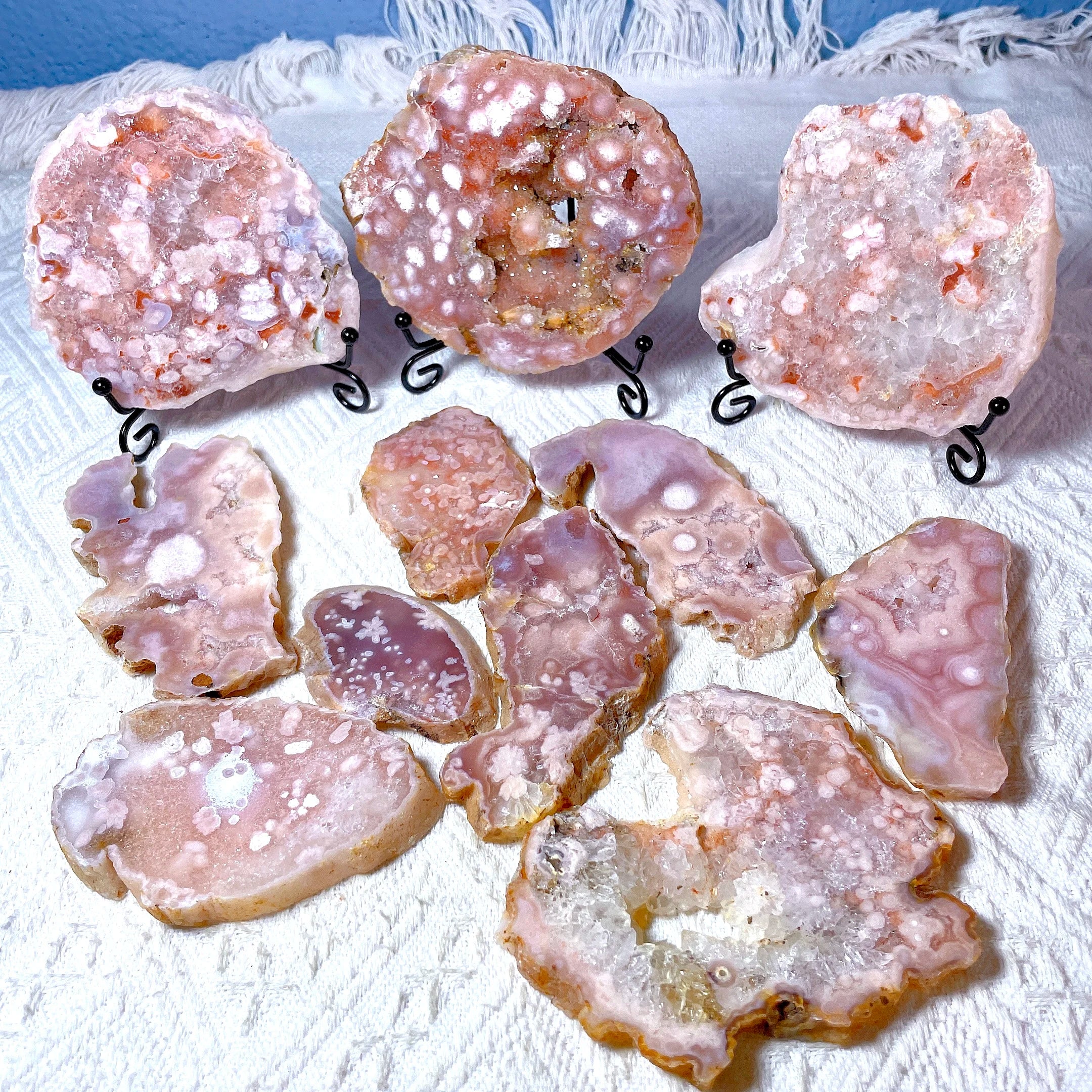 Natural Polished Pink Amethyst Slice Druzy Flower Agate Slice for Decoration Crystal Decor