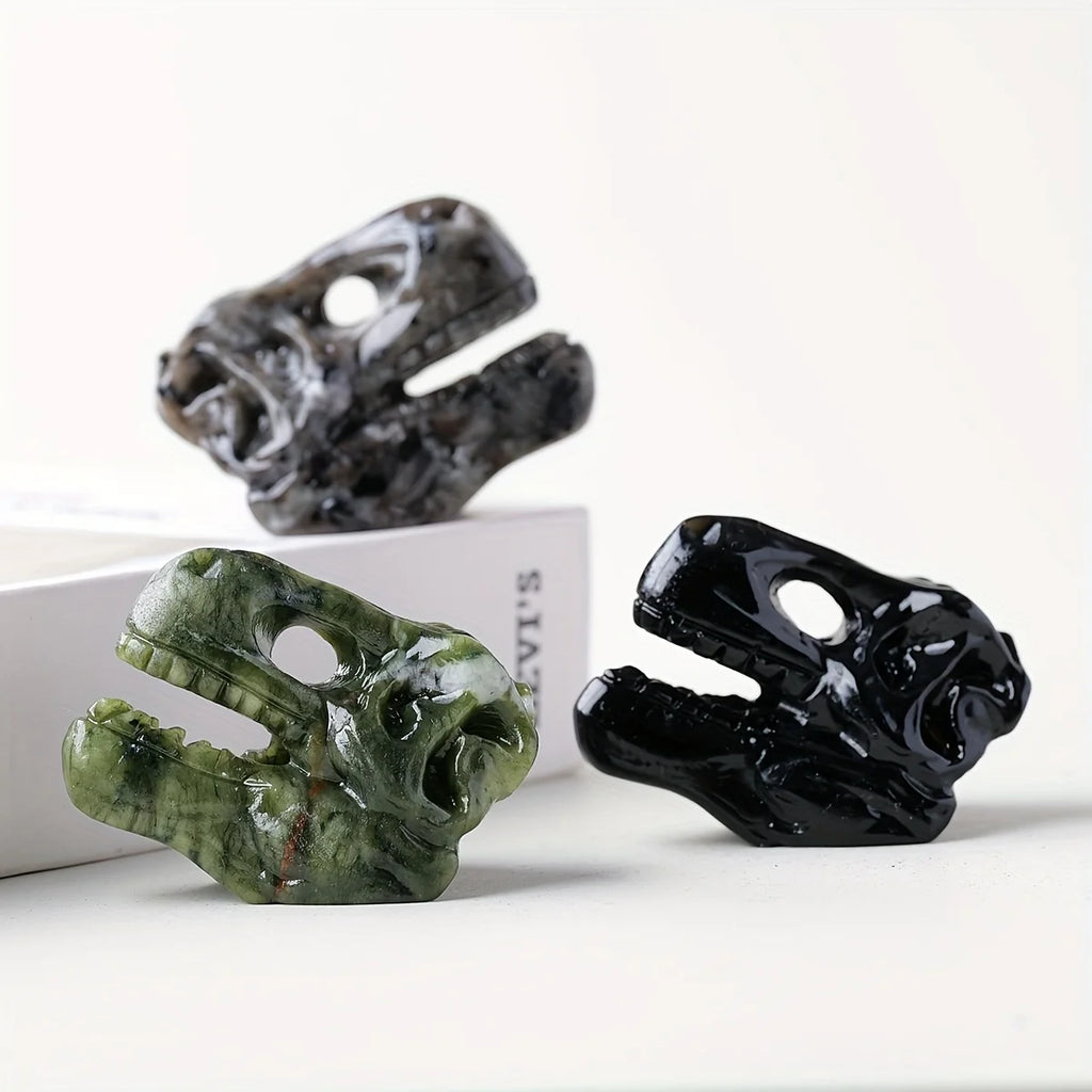 Natural Yooperlite Xiuyan Jade Stone Dinosaur Dragon Head Carving Crystal Polished Decoration