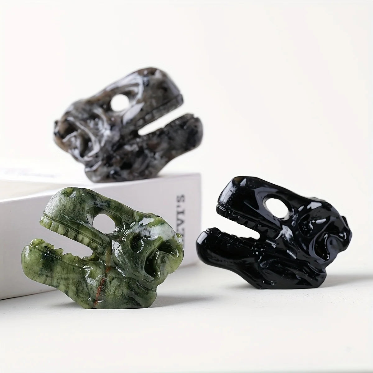 Natural Yooperlite Xiuyan Jade Stone Dinosaur Dragon Head Carving Crystal Polished Decoration