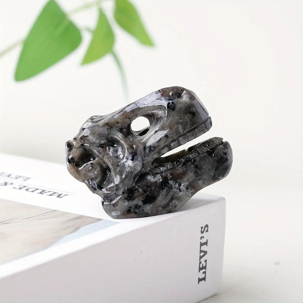 Natural Yooperlite Xiuyan Jade Stone Dinosaur Dragon Head Carving Crystal Polished Decoration
