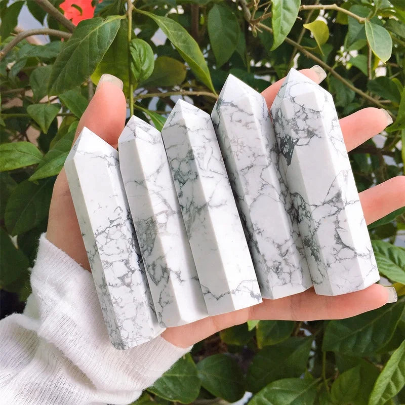 Natural Howlite Crystal Point Tower Polished Grey Vein Mineral Obelisk Craft Supplies
