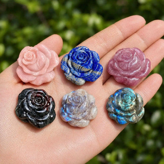 Natural Labradorite Rose Crystal Flower Shape Craft Craving Stone Blue Light Flash for Gift Home Dec