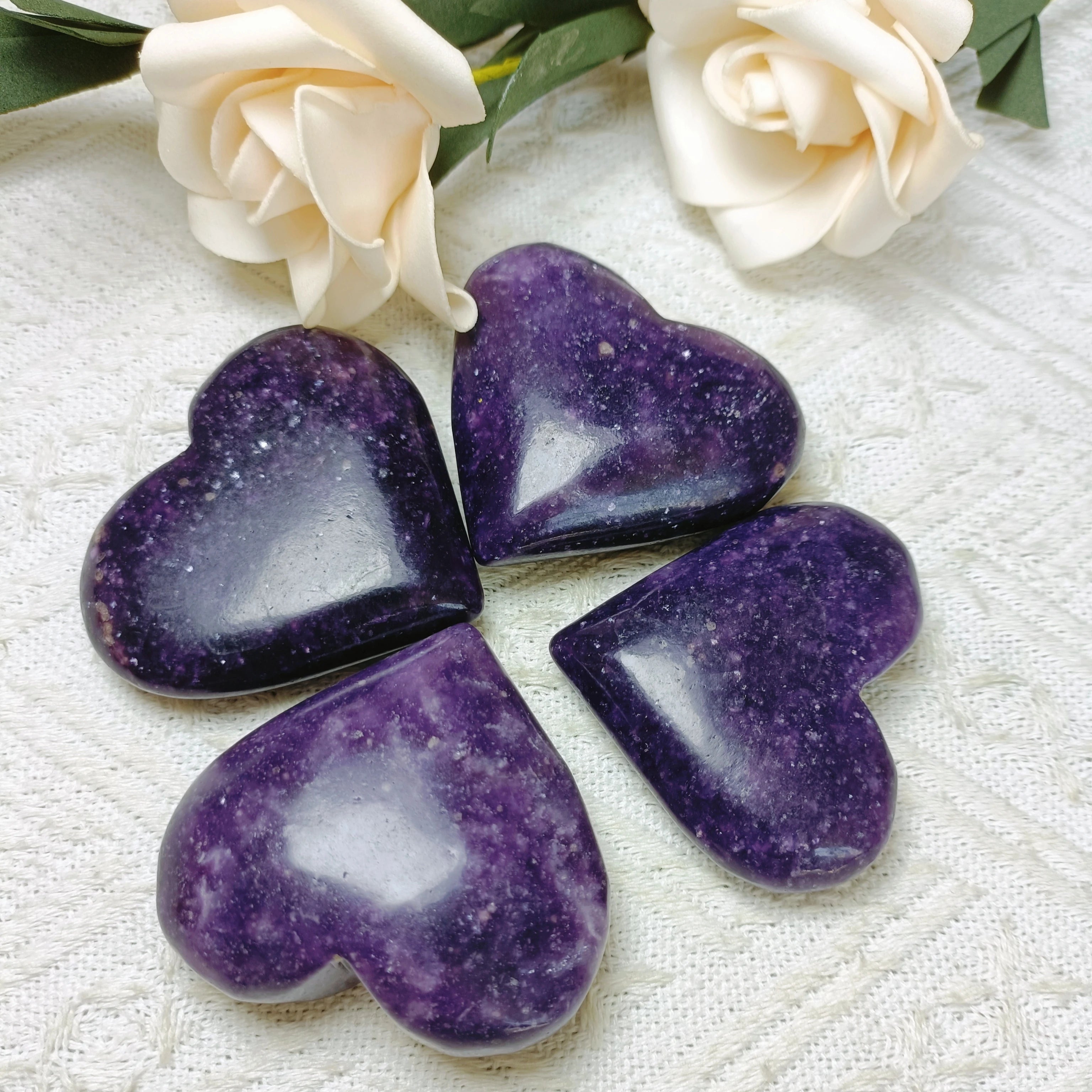 Natural Lepidolite Heart Polished Purple Mica Crystal Heart Palm Stone for Decor Gift