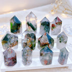 Natural Phantom Landscape Inclusion Garden Quartz Crystal Tower for Decoration Stones