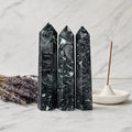 Natural Picasso Black Crazy Agate Tower Point Crystal Home Collection