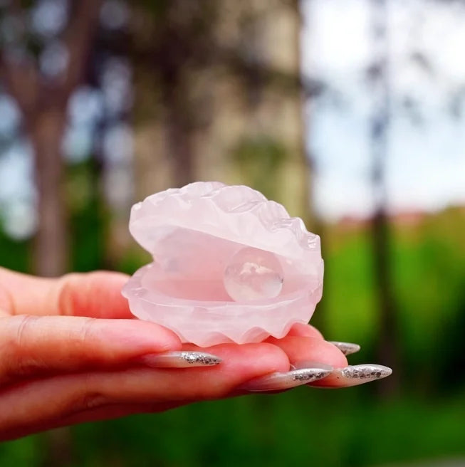 Natural Pink Rose Quartz Hand Carved Shell Shape Crystal Ornament Crystal Decorative Shell Gemstone Statue
