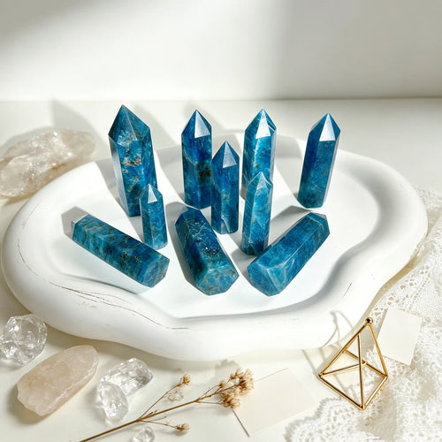 Natural Polished Blue Apatite Point Gemstone Crystal Tower for Home Decor Gift