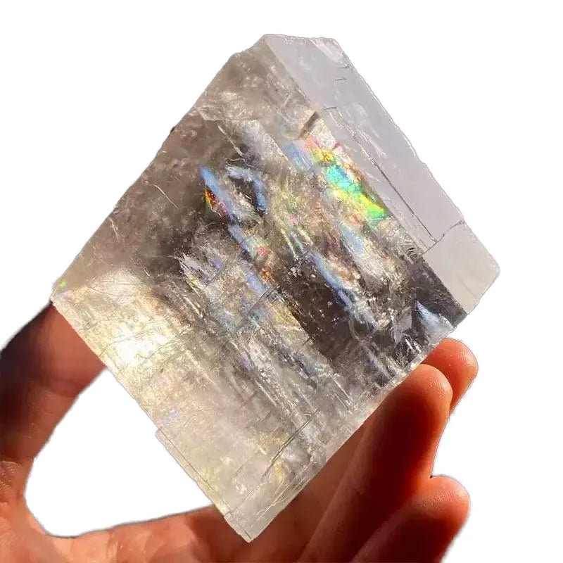 Natural Polished Cube Crystals Stone Mineral Specimen White Rainbow Calcite Cube for Decoration