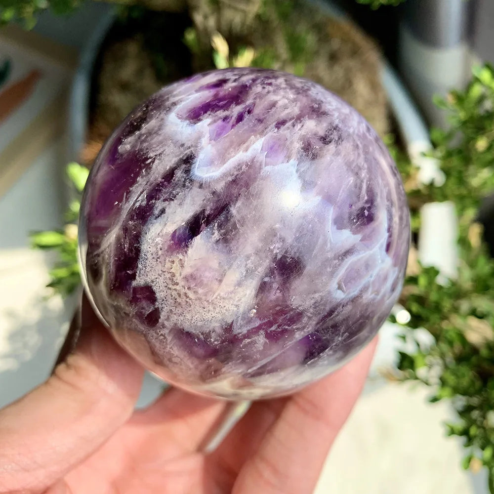 Natural Polished Feather-patterned Dream Amethyst Sphere for Home Desktop Decor