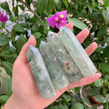 Natural Prehnite Black Rutiled Quartz Point Crystal Tower for Decoration