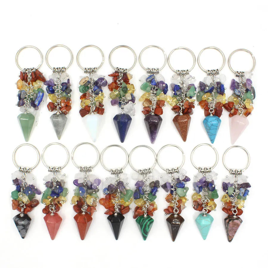 Rainbow Tumbled-Stone Keychain
