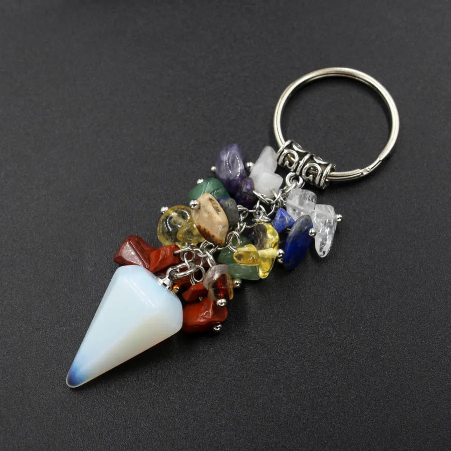 Rainbow Tumbled-Stone Keychain