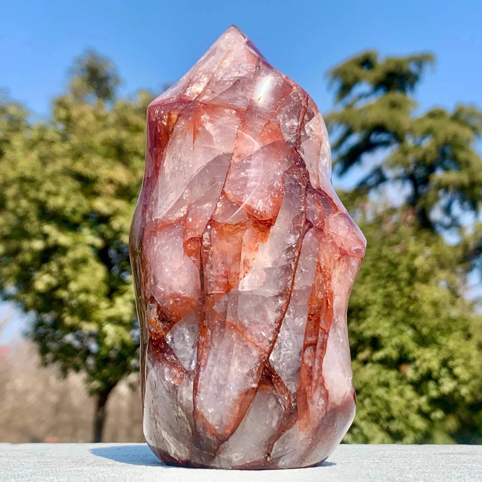 Natural Red Fire Quartz Hematoid Flame Figurine Crystal Carving Decor Gif