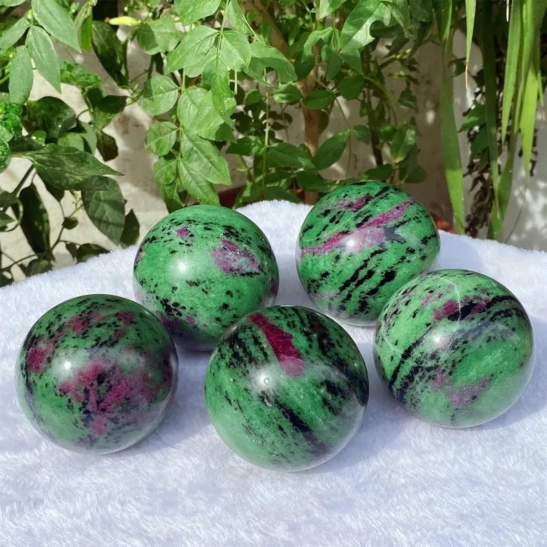 Natural Ruby Fuchsite Sphere Polished Crystal Ball Gemstone Sphere