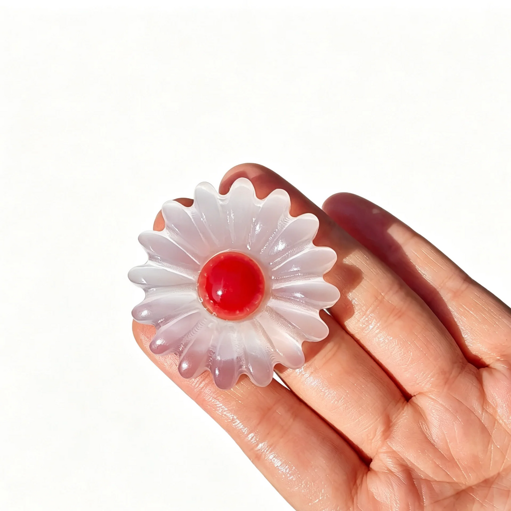 Natural Selenite Daisy Flower Carving Hand-Carved Crystal Crafts Decor, &