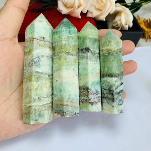 Natural Stone Green Banded Calcite Obelisk Caribbean Calcite Crystal Tower for Gift Decor