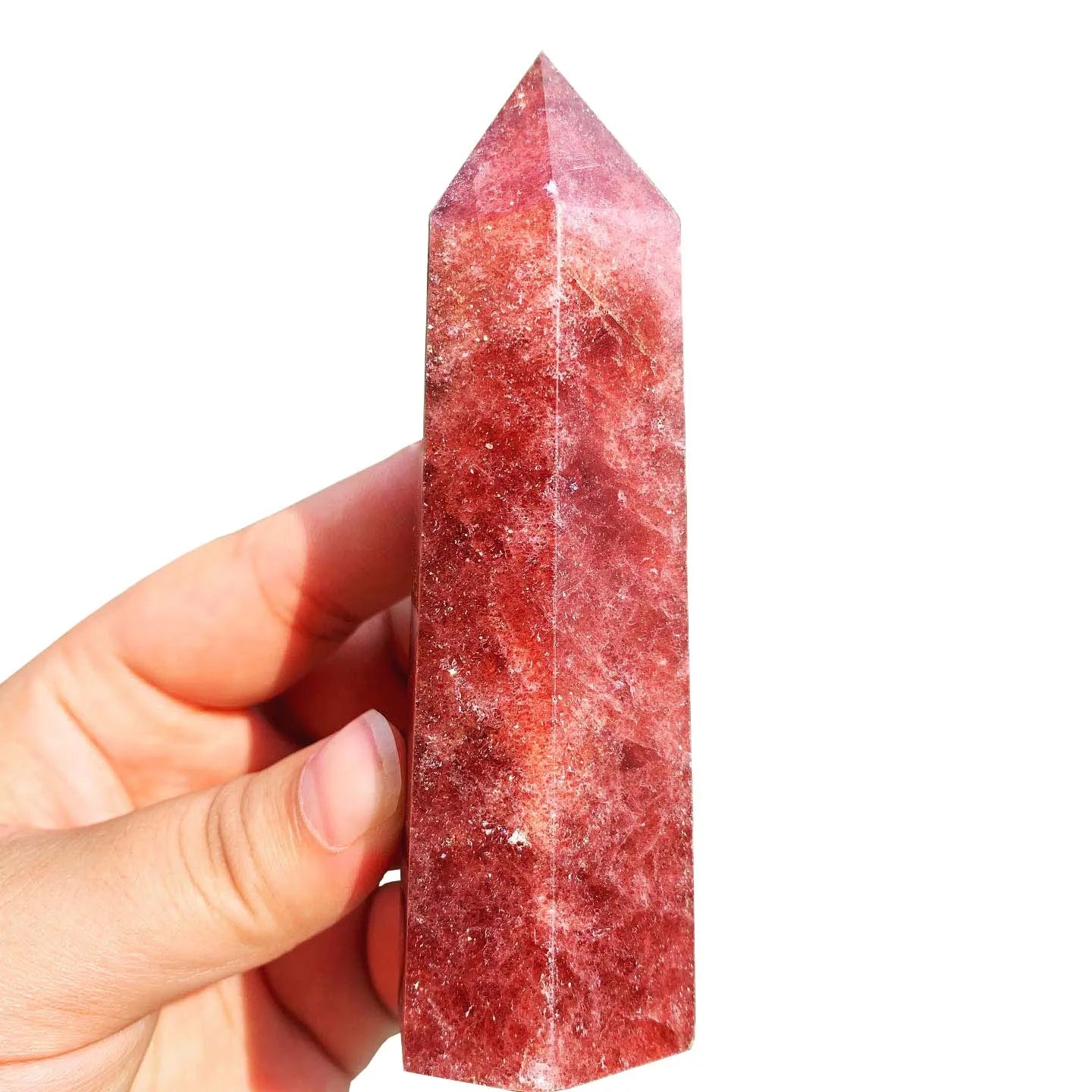Natural Strawberry Quartz Obelisk Polished Pink Crystal Tower for Ornament Gift