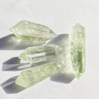 Natural Transparent Green Quartz Double Terminated Prasiolite DT Crystal Tower for Decor