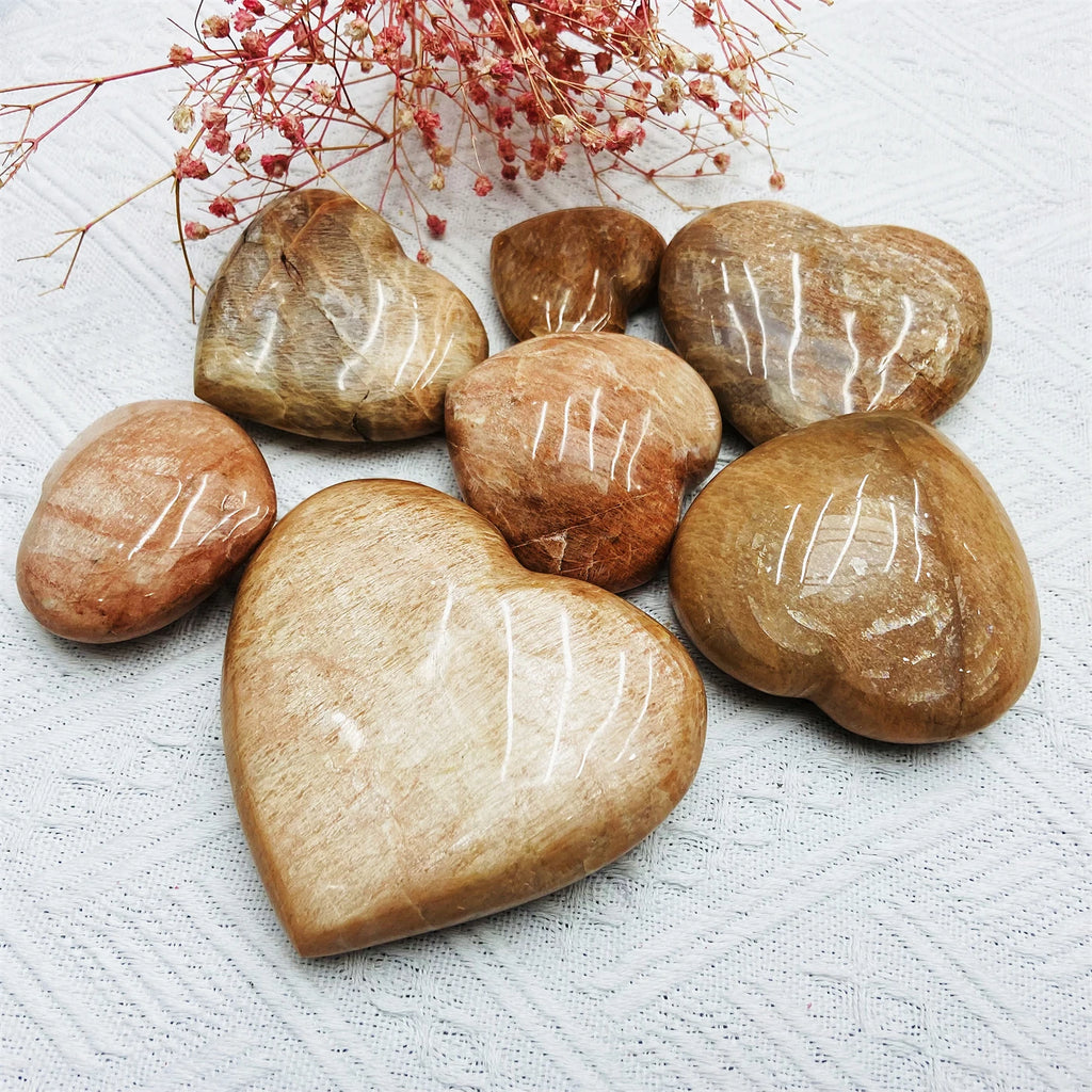 Pink Moonstone Heart With Flash Crystal Hearts for Decoration
