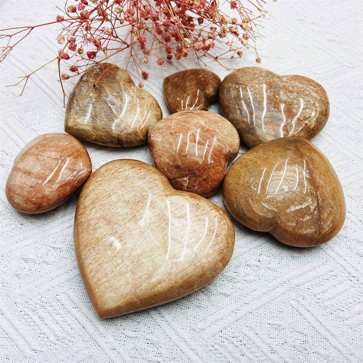 Pink Moonstone Heart With Flash Crystal Hearts for Decoration