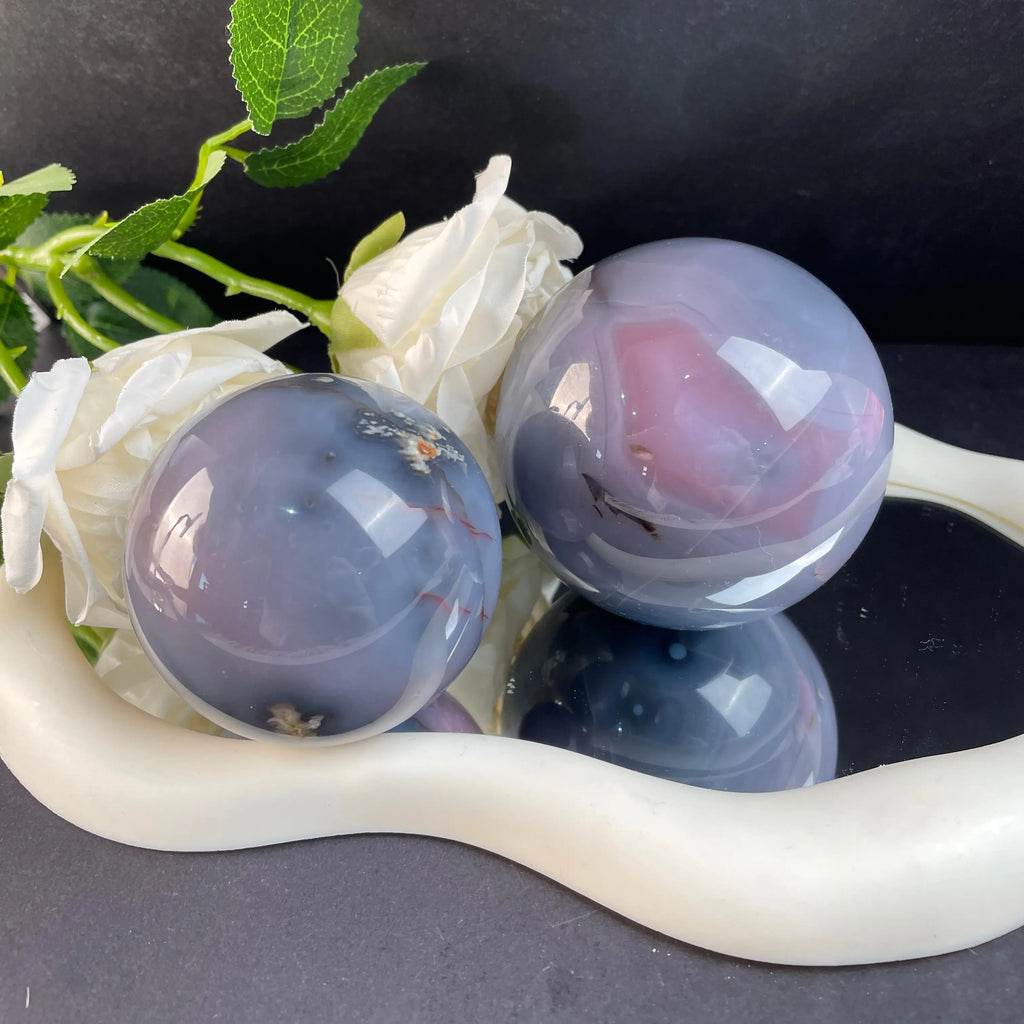 Polished Natural Crystal Stone Grey Agate Sphere Ball Gift for Home Decor