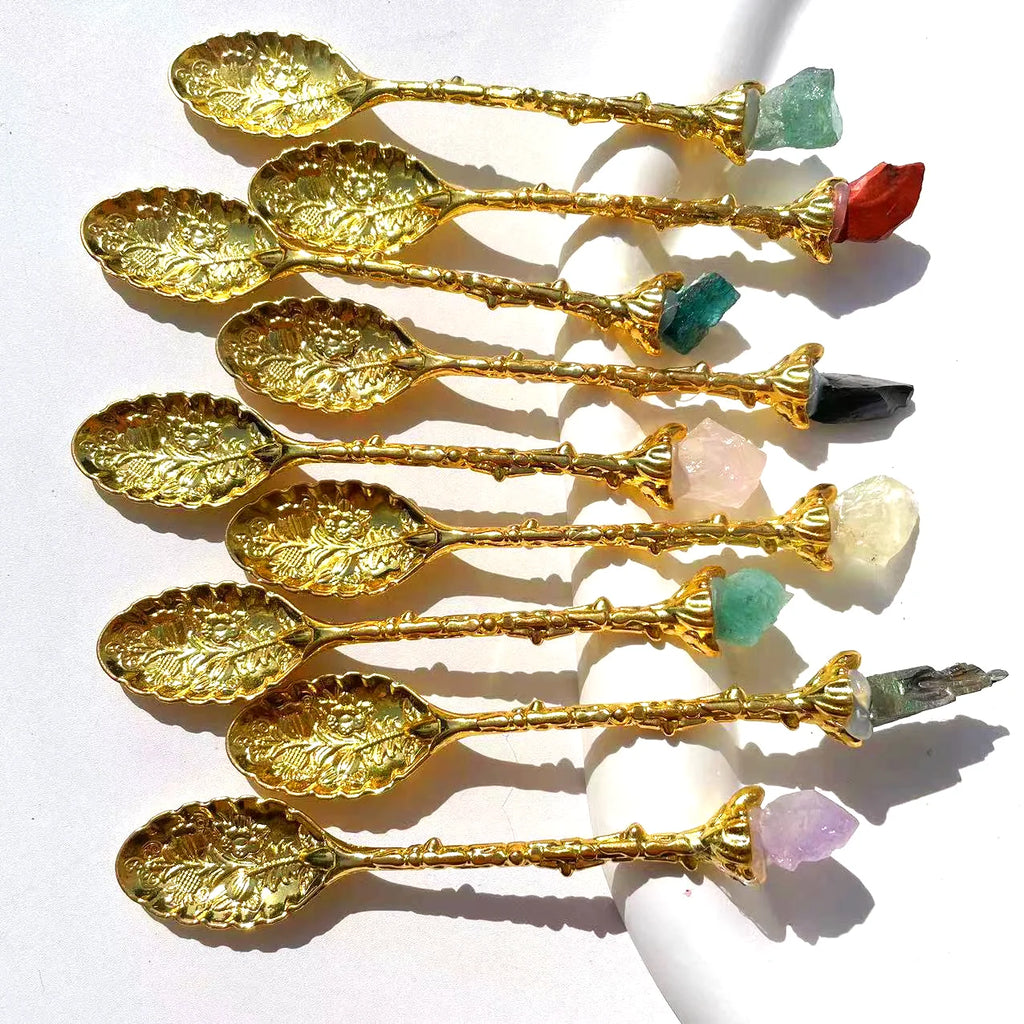 Price 12cm Amethyst Mini Cluster Flower Crystal Tea Spoon Raw Stone Crystal Coffee Spoon