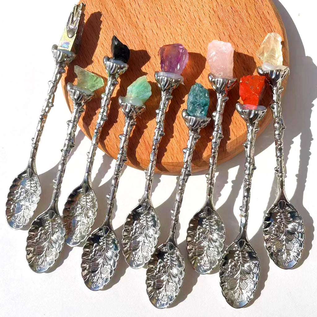 Price 12cm Amethyst Mini Cluster Flower Crystal Tea Spoon Raw Stone Crystal Coffee Spoon