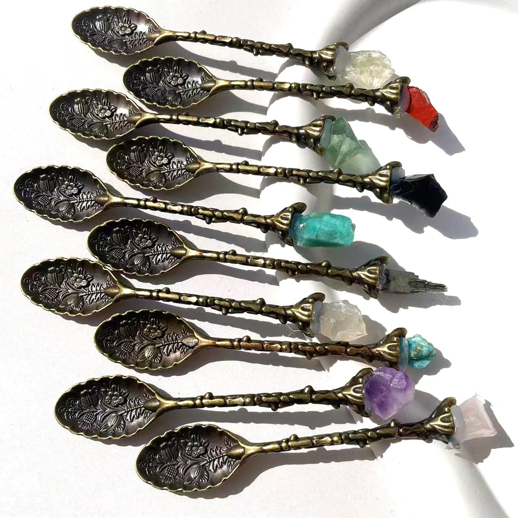 Price 12cm Amethyst Mini Cluster Flower Crystal Tea Spoon Raw Stone Crystal Coffee Spoon