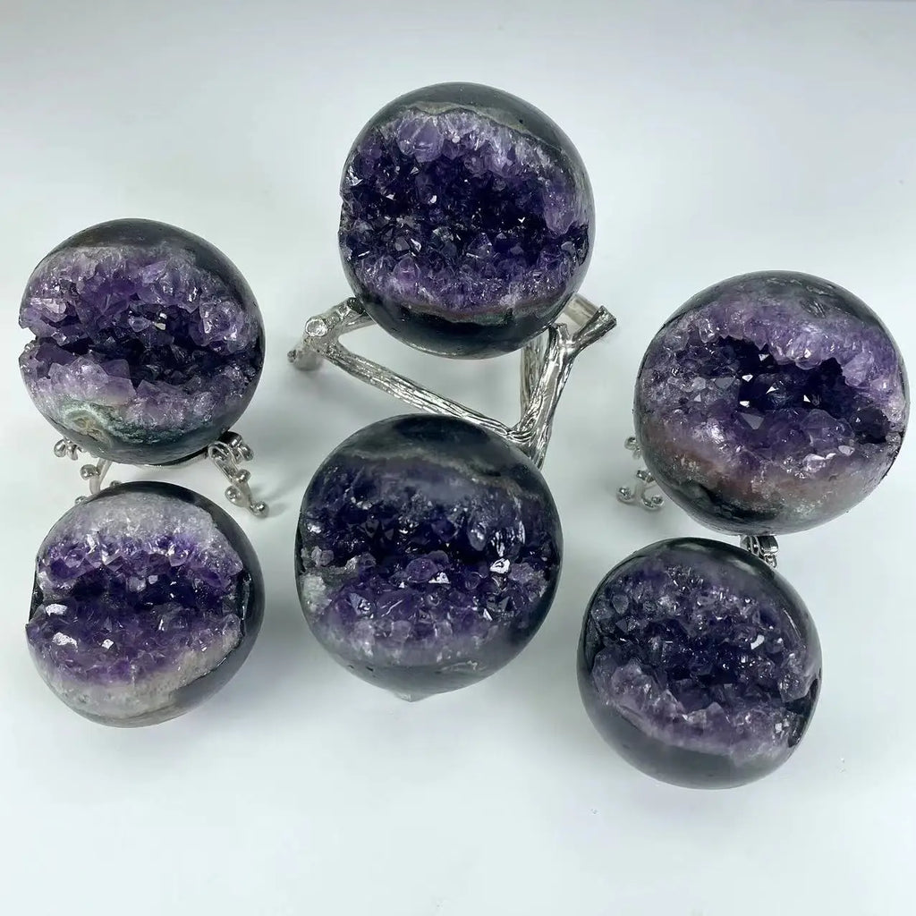 Natural Amethyst Quartz Druzy Geode Sphere