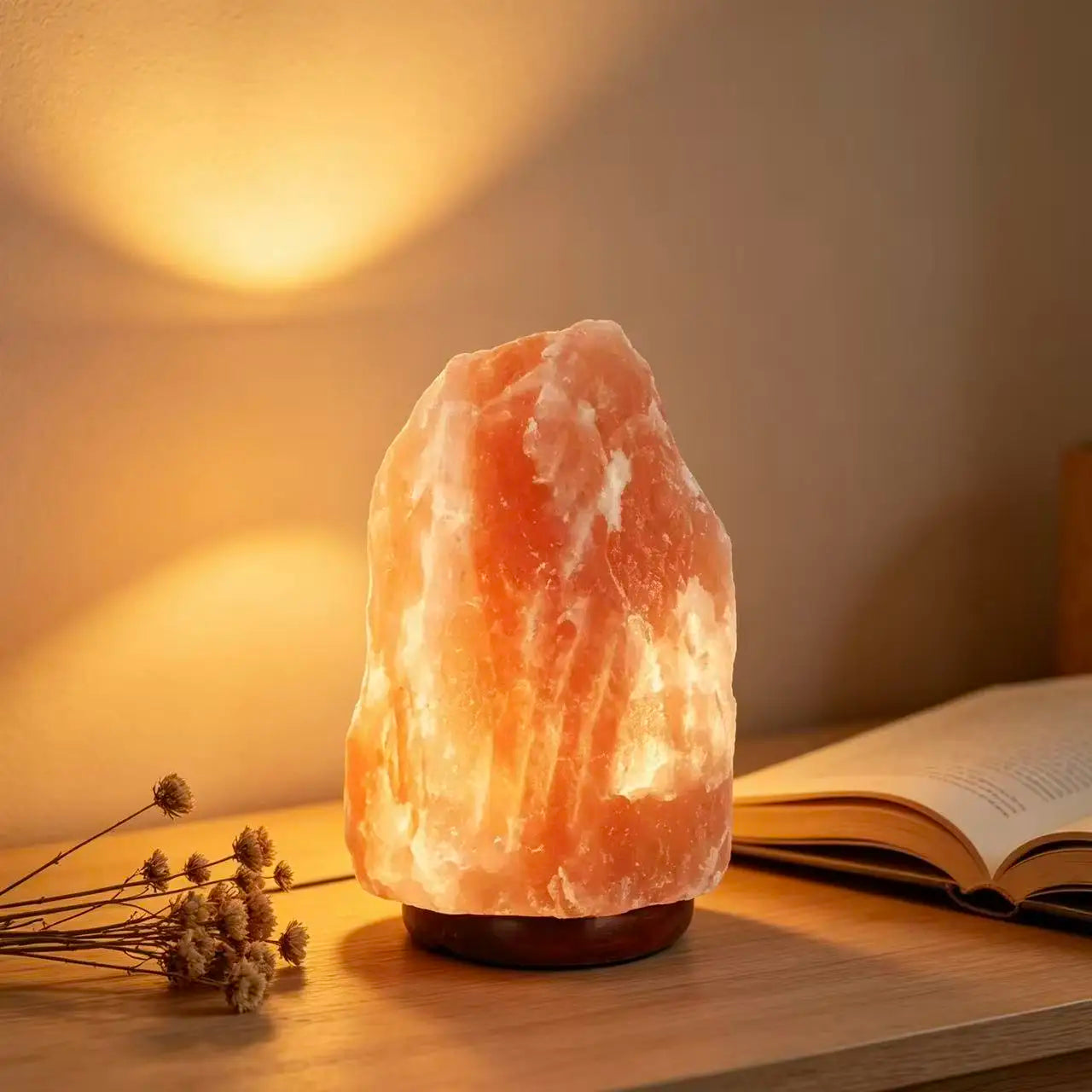 Raw Himalayan Salt Crystal Lamp Natural Pink Rock Salt Lamp Wooden Base Bedroom Living Room Decor Relaxing Lig