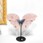 Rose Quartz Butterfly Wings Carvings Hand Engraved Crystal Crafts for Decorative Purposes