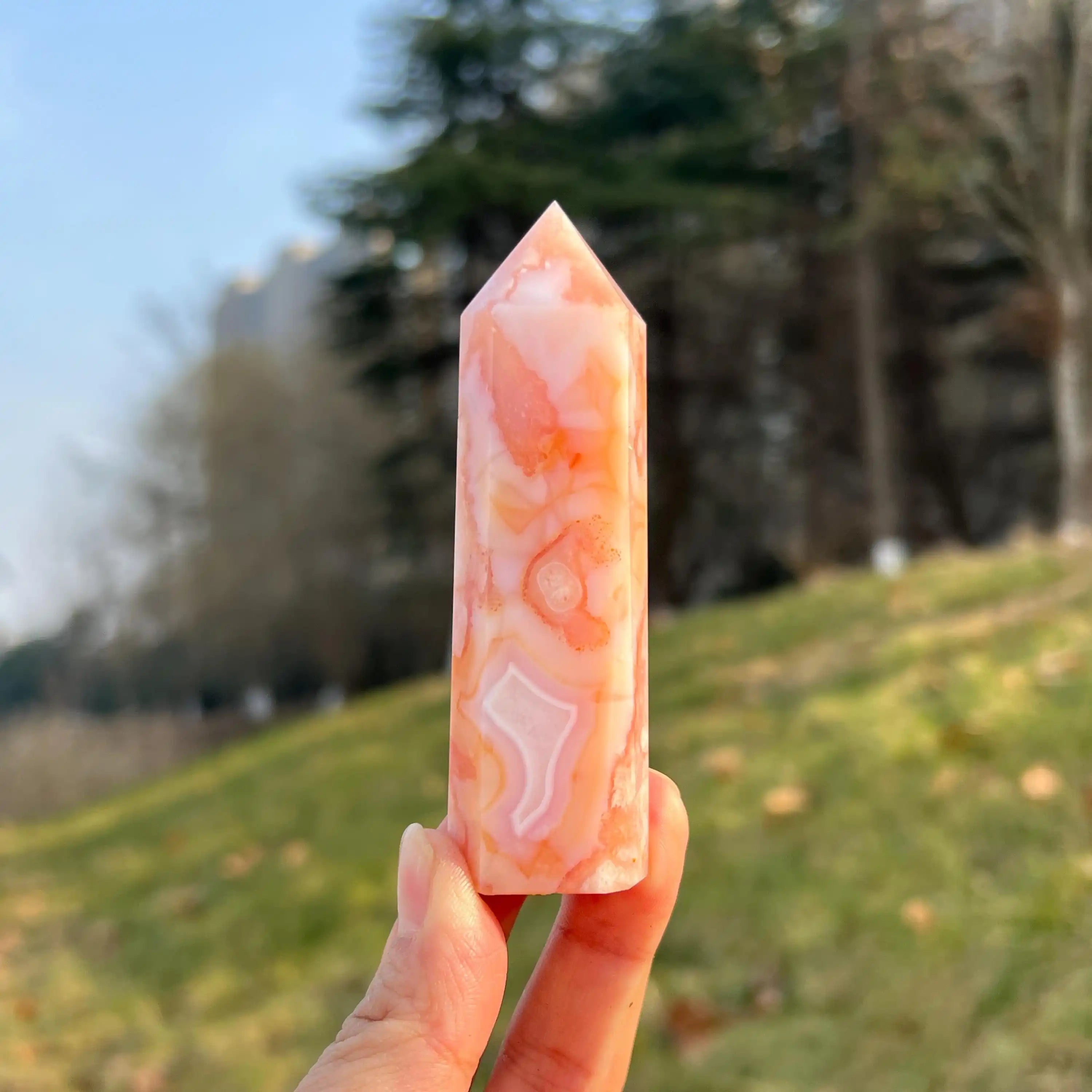 Sakura Agate Column Polished Crystal Craft Collectible Home Decor Tabletop Ornament-CrystalHola