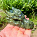 Xiuyan Jade Dragon Head Sculpture With Natural Gradient Green Layered Veins Exquisitely Hand Carved Detailed C - Standard