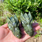 Xiuyan Jade Dragon Head Sculpture With Natural Gradient Green Layered Veins Exquisitely Hand Carved Detailed C